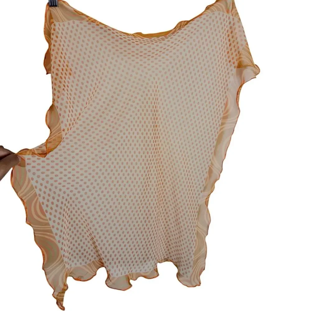Y2K Sheer Silk Blend Polka Dot Retro Print Rectangle Scarf